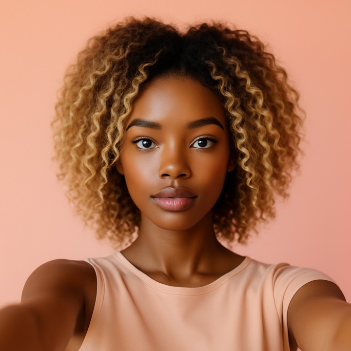 Balayage hair color try on, dimensional blend previewed with an AI hair color changer