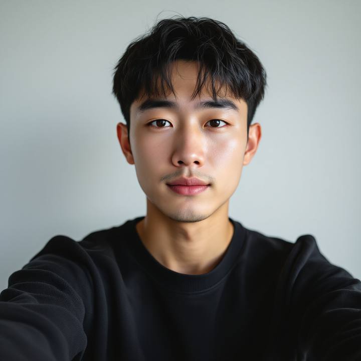 East Asian man before an AI buzz cut try on