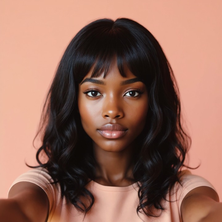 Curtain bangs hairstyle try on preview with long waves