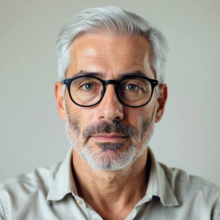AI gray hair try-on preview — same face gone silver