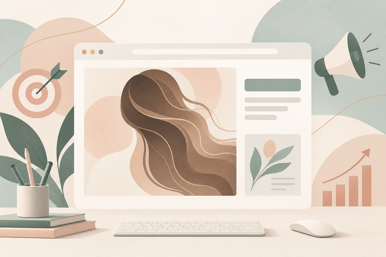 Illustrative cover for a no-subscription hairstyle try-on — abstract browser hair decision, not a real try-on result