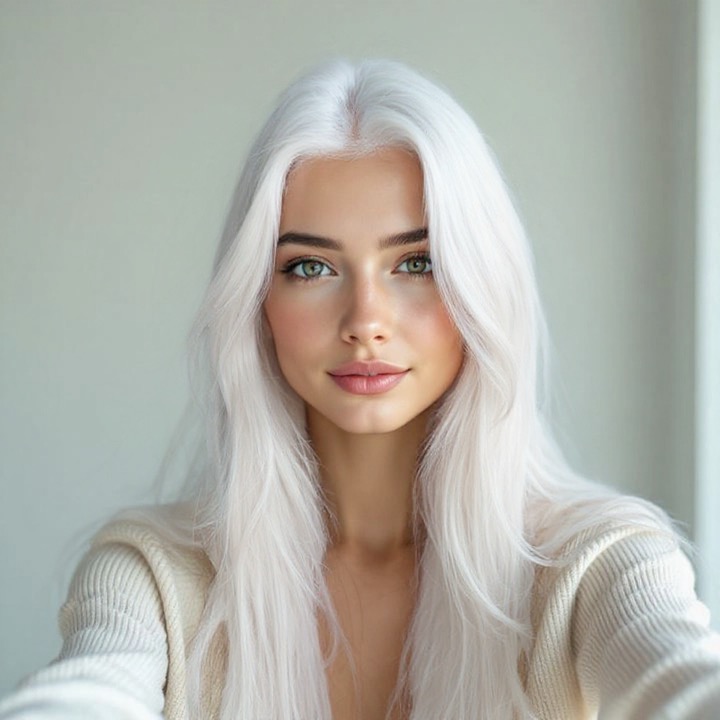 Platinum blonde AI hair color try on, blonde tested on a selfie before bleaching